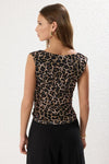 Polka Dot Lined Printed Tulle Fitted Crop Knit Blouse with Bow Detail