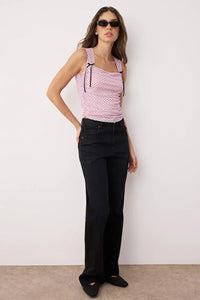 Polka Dot Lined Printed Tulle Fitted Crop Knit Blouse with Bow Detail