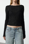 Fitted Textured Mesh Stretch Knit Blouse