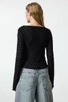 Fitted Textured Mesh Stretch Knit Blouse