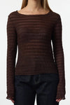 Fitted Textured Mesh Stretch Knit Blouse