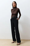 Ruched Square-Neck Fitted Stretch Knit Blouse