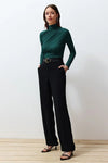Ruched Square-Neck Fitted Stretch Knit Blouse