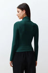 Ruched Square-Neck Fitted Stretch Knit Blouse