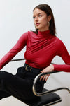 Ruched Square-Neck Fitted Stretch Knit Blouse