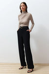 Ruched Square-Neck Fitted Stretch Knit Blouse