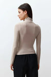 Ruched Square-Neck Fitted Stretch Knit Blouse