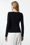 Boat Neck Draped Fitted Stretch Knit Blouse