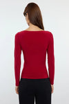 Boat Neck Draped Fitted Stretch Knit Blouse