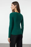 Boat Neck Draped Fitted Stretch Knit Blouse
