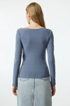 Boat Neck Draped Fitted Stretch Knit Blouse