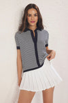 Striped Polo Neck Knit Mid-Length Blouse