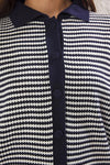 Striped Polo Neck Knit Mid-Length Blouse
