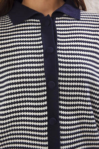 Striped Polo Neck Knit Mid-Length Blouse