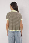 Striped Polo Neck Knit Mid-Length Blouse