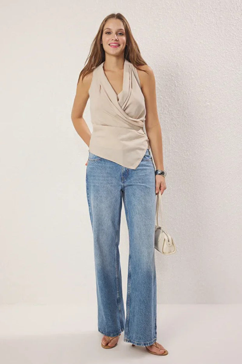 Modal Wrap-Front Woven Blouse