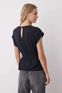 Sleeveless Belted Woven Blouse