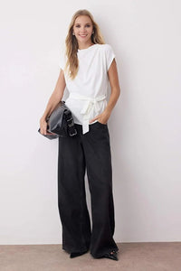 Sleeveless Belted Woven Blouse
