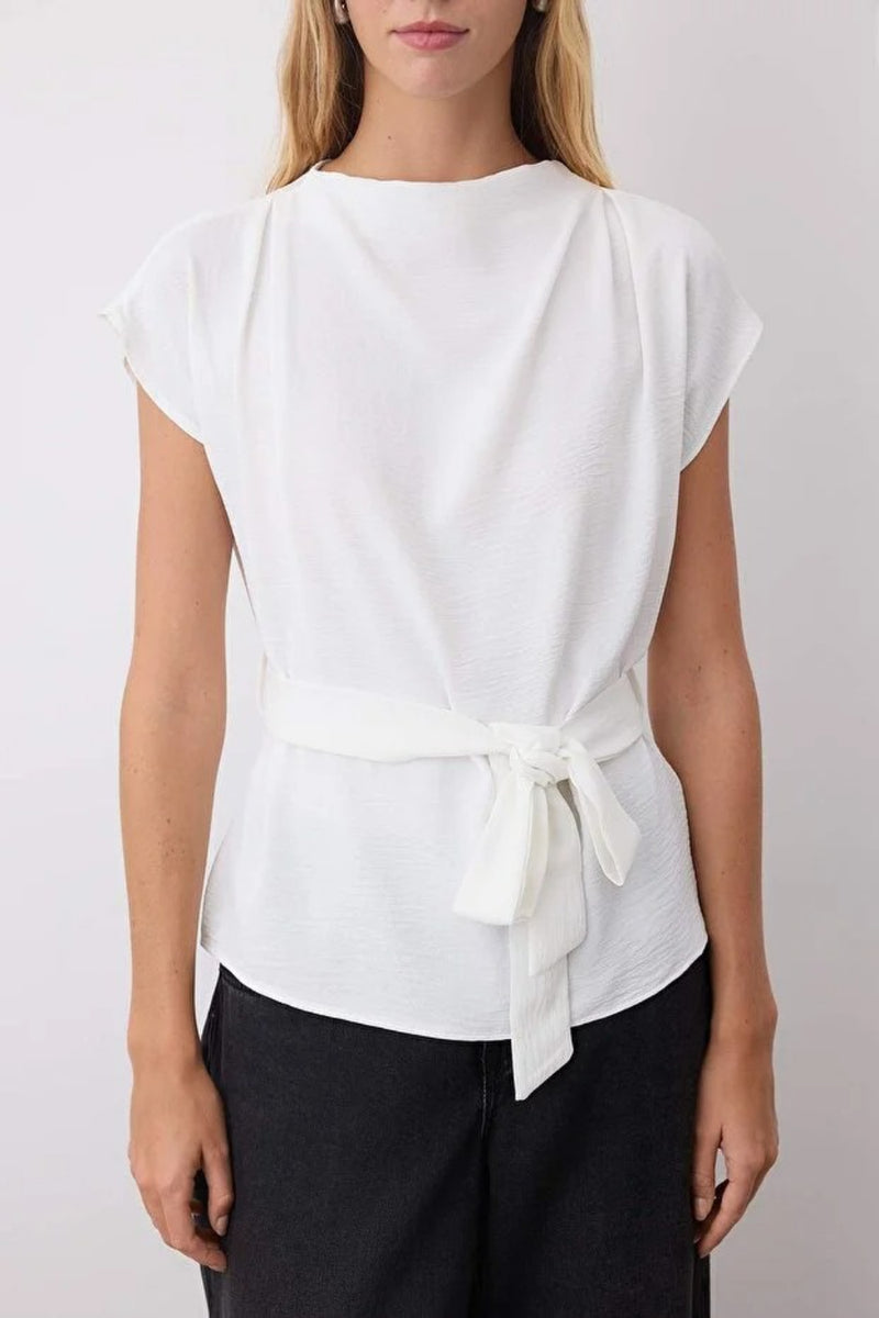 Sleeveless Belted Woven Blouse