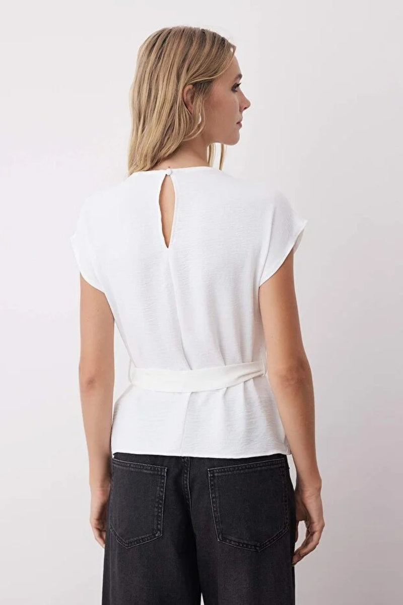 Sleeveless Belted Woven Blouse