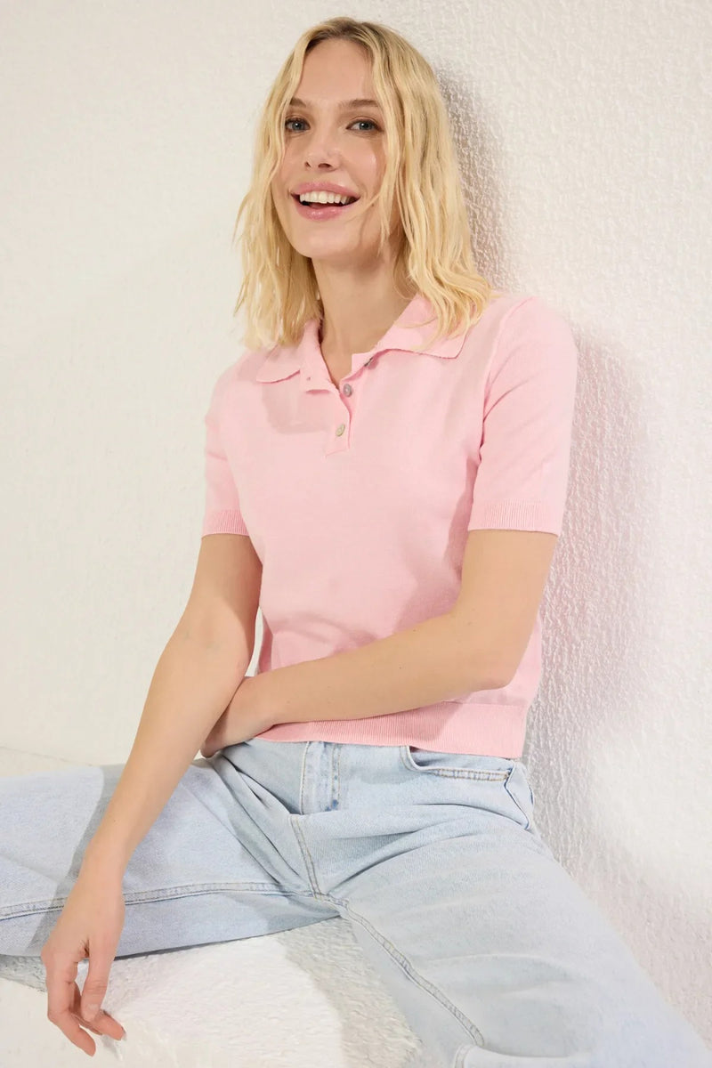 Polo Neck Premium Yarn Knit Lightweight Blouse