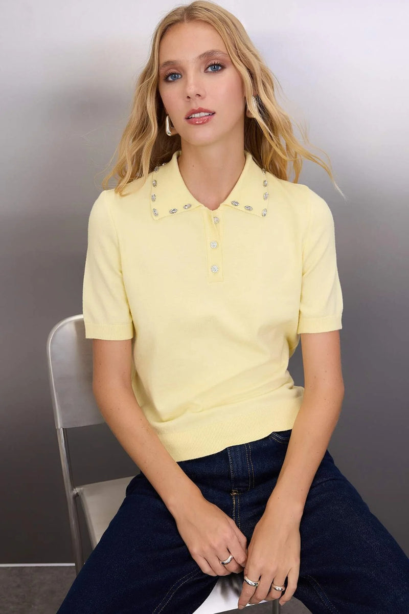 Polo Neck Premium Yarn Knit Lightweight Blouse