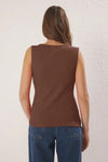 Buttoned Asymmetric Fitted Ribbed Stretch Knit Blouse