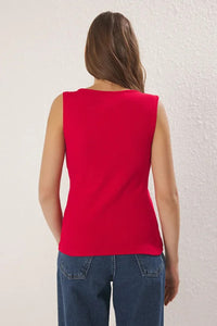 Buttoned Asymmetric Fitted Ribbed Stretch Knit Blouse