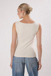 Buttoned Asymmetric Fitted Ribbed Stretch Knit Blouse