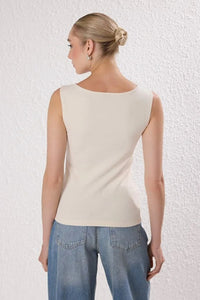 Buttoned Asymmetric Fitted Ribbed Stretch Knit Blouse