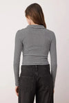 Button-Detail Bodycon Ribbed Stretch Knit Crop Polo Top