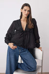 Lace-Trim Tie V-Neck Woven Blouse