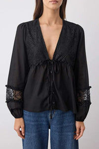 Lace-Trim Tie V-Neck Woven Blouse
