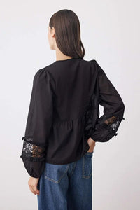 Lace-Trim Tie V-Neck Woven Blouse