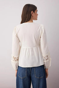 Lace-Trim Tie V-Neck Woven Blouse