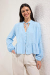 Cotton-Textured Regular Fit Woven Shirt with Lace Sleeve Detail