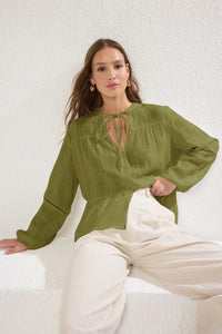 Cotton-Textured Regular Fit Woven Shirt with Lace Sleeve Detail