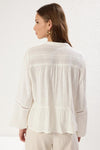 Cotton-Textured Regular Fit Woven Shirt with Lace Sleeve Detail