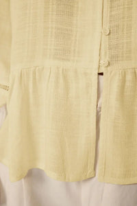 Cotton-Textured Regular Fit Woven Shirt with Lace Sleeve Detail