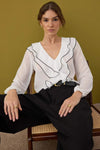 Boho Woven Blouse with Contrast Piping