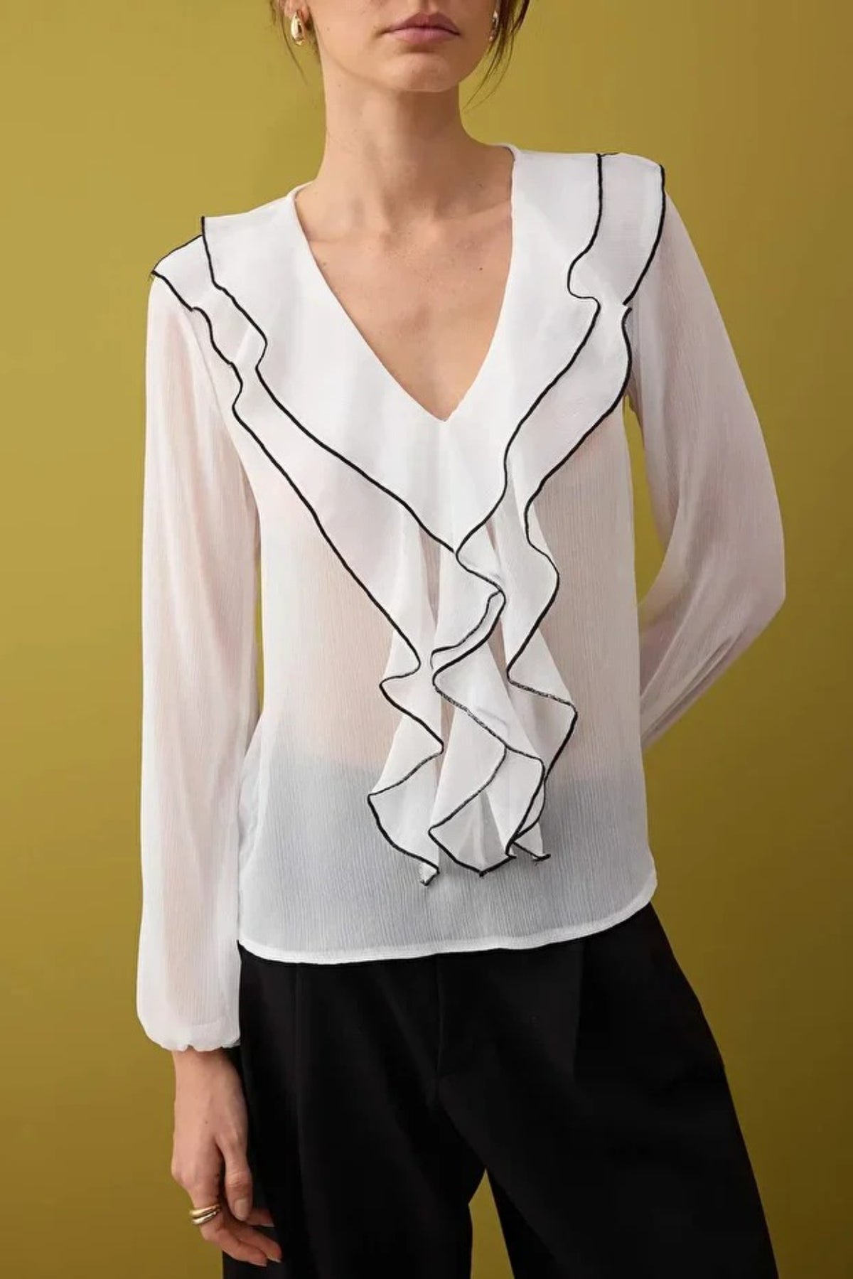 Boho Woven Blouse with Contrast Piping