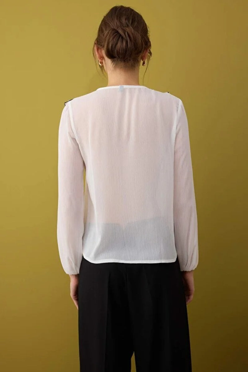 Boho Woven Blouse with Contrast Piping