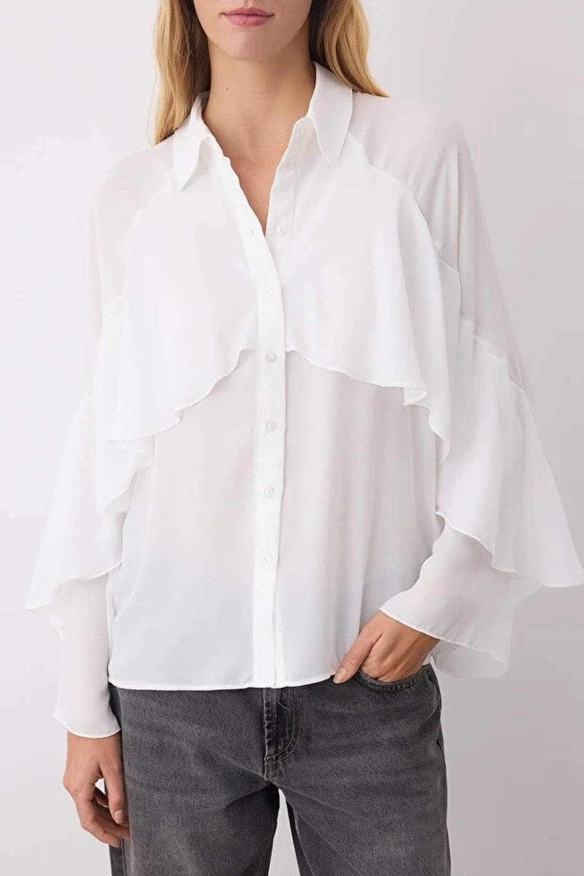 Boho Woven Shirt with Ruffle Details