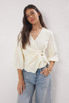 Striped Wrap-Front Woven Blouse