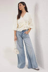 Striped Wrap-Front Woven Blouse