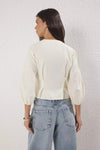 Striped Wrap-Front Woven Blouse