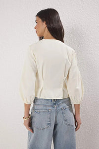 Striped Wrap-Front Woven Blouse