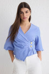 Striped Wrap-Front Woven Blouse