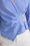 Striped Wrap-Front Woven Blouse