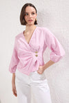 Striped Wrap-Front Woven Blouse